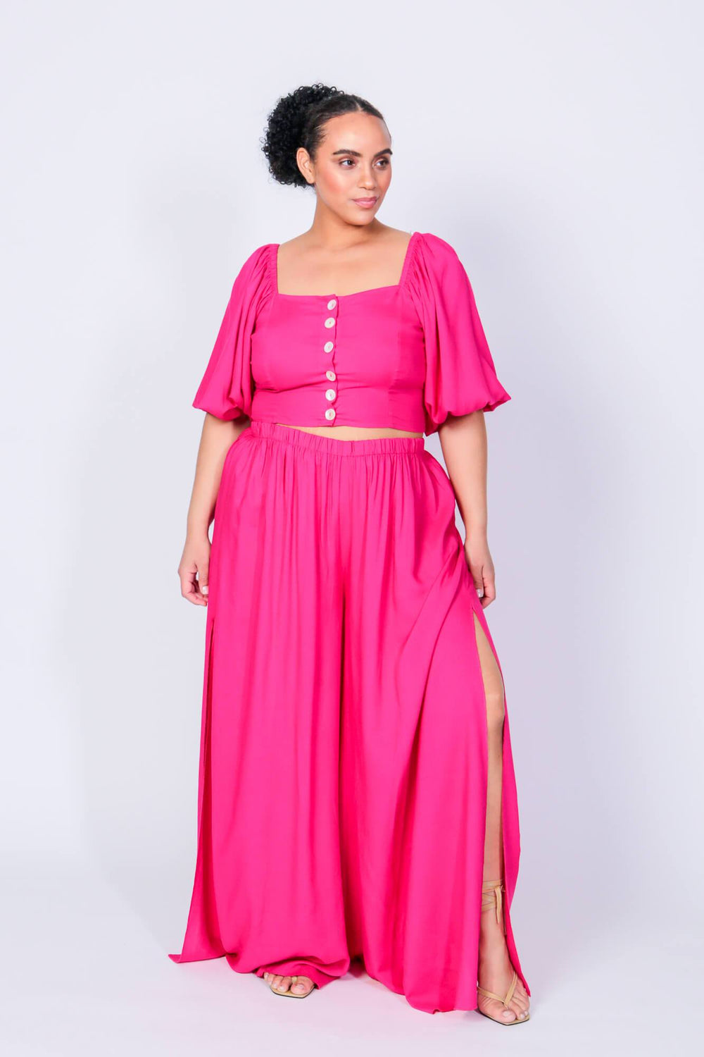 Beetroot Purple Puff Sleeve Gladys Crop Top and Pants 3X (24w/26w) / Beetroot Purple